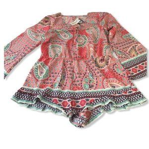 Red Camel Womens Romper Orange Blue Paisley XL